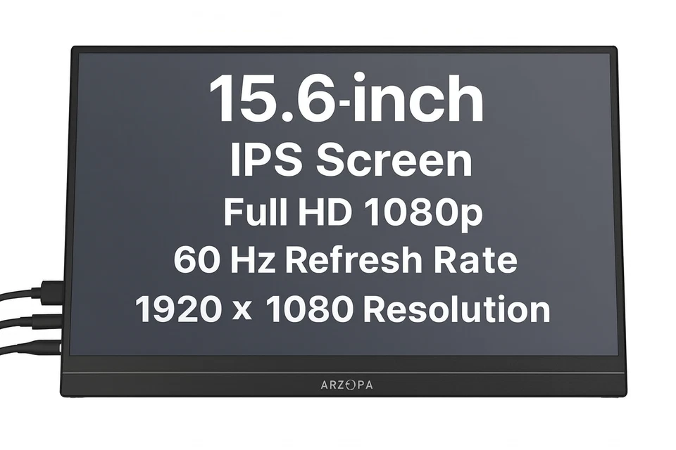 Arzopa S1 15.6” Portable Monitor – Full HD 1080P, HDMI/USB-C, Ultra Slim Display - Image 1 of 3