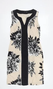 Laura Ashley Women's Beige Black Floral Shift Dress UK 10 - Picture 1 of 12