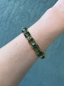 Vintage Monet selten türkis Aqua Glas Strass goldfarben Tennis Armband 7,5" H4 - Bild 1 von 24