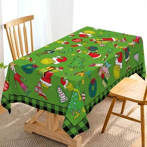 Green Christmas Tablecloth Buffalo Plaid Check Xmas Winter Holiday Party Deco... - Picture 1 of 5