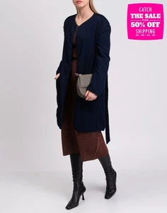 RRP €510 RAG & BONE Montana Coat Size XS Indigo Dye Stitched Exposed Seams Tie - Picture 1 of 8