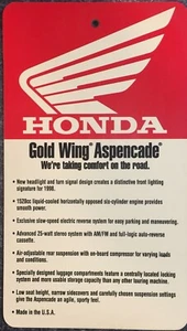 HANGING TAG 1997 HONDA GOLD WING ASPENCADE NOS OEM DEALER SALES LITERATURE  - Imagen 1 de 5