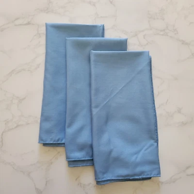 Vintage Napkin Set 3 Solid Blue No Iron Cotton Blend 18" Square Washable - Image 1 of 4