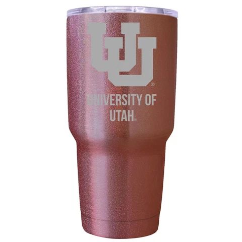 Utah Utes 24 Oz Insulated Tumbler Etched - Rose Gold Cover