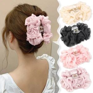 Pinzas para el cabello grandes con flores de gasa moño cola de caballo pasadores accesorios para el cabello 3D ღ - Imagen 1 de 17