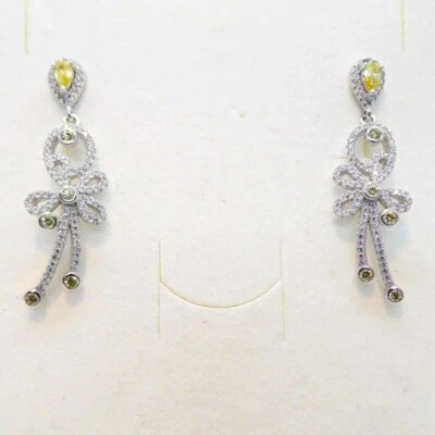 Gelbe Saphir Weißtopas Ohrstecker Ohrhänger 925 Sterlingsilber rhodiniert - Bild 1 von 4