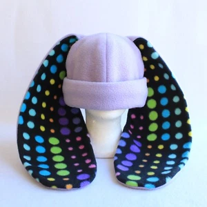 Long ear BUNNY rabbit HAT beanie PURPLE & POLKA DOT rainbow egg EASTER basket - Picture 1 of 3