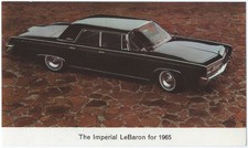 1965 Chrysler IMPERIAL LeBARON 4-Door Dealer Promotional NOS Card UNUSED VG+ ^