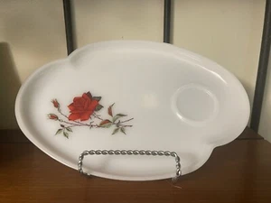 Federal Glass ROSECREST Milk Glass Snack Plate Red Rose Replacement - Picture 1 of 1