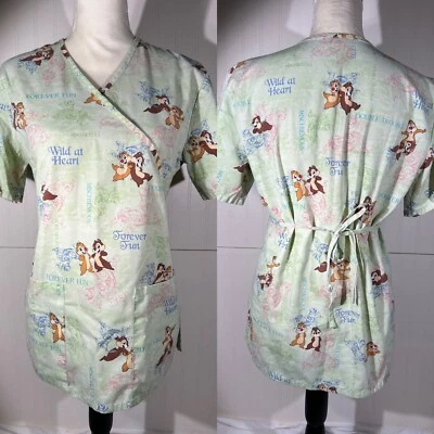Disney Green Chip 'n Dale Mint Green "Forever Fun" Scrub Top Medical Uniform XS - Image 1 of 4