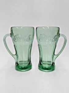 Menge 2 Grün Coca Cola Coke Vintage Gläser Becher mit Griffen 6,5" 14 Unzen - Bild 1 von 4