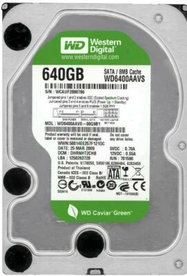Hard Drive Western Digital WD6400AAVS 640GB 7200RPM 8MB SATA II 3.5'' Inch - Image 1 of 4
