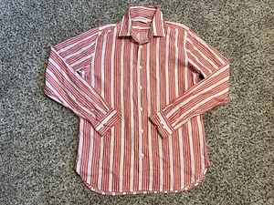Orlebar Brown Button Up Shirt Linen Striped White Red Mens XL Beach Light Summer - Picture 1 of 7