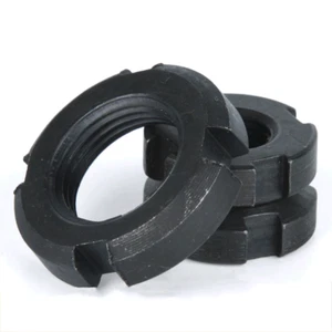 Black Zinc Round Slotted Nut M10 - M60 Locking Nuts Carbon Steel Fastener GB 812 - Picture 1 of 3