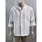 Vtg Iolani Beau Tiki Shirt Men L White Hawaiian Wedding Top Aloha Polyester Lace