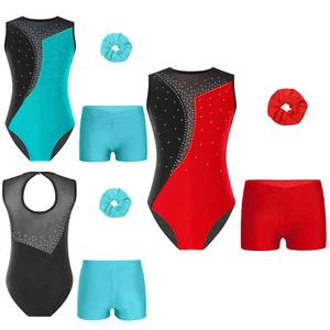 Kids Girls Leotard And Bottoms Gymnastic Outfit Modern Bodysuit With Shorts - Picture 1 of 24