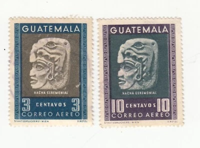 Guatemala 1953. Mayan Culture. Ceremonial Stone Ax. Sc# C182 and C184. Used NG - Image 1 of 2