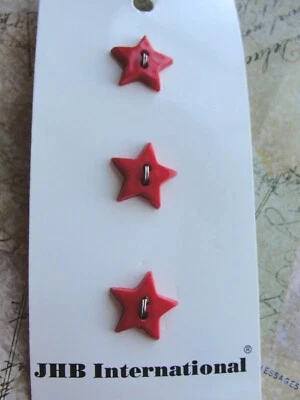 Vintage Buttons Novelty Red Stars 3 Buttons JHB NOS 5/8" Patriotic Realistic #AS - Image 1 of 2