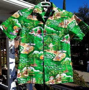 Men's Vintage US Hawaiian Santa Surf Button-Up Shirt Small Perfect - Picture 1 of 7