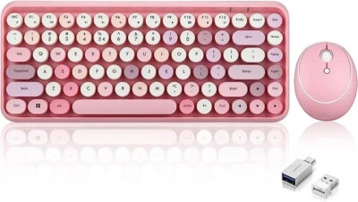 PERIDUO-713 2.4GHz Wireless Typewriter Mini Keyboard Mouse Set, Round keys, Pink - Image 1 of 4