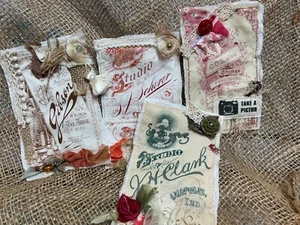 Set Of 4 Hand Stitched Fabric Tags For Junk Journals, Textile and Fabric Art - Picture 1 of 3