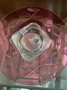 Vintage Cranberry Glas Platte Servierer Vertiefung Klar Mitte 12" D - Bild 1 von 8
