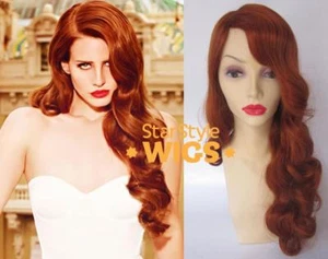 DELUXE LANA DEL REY LANGE LOCKIGE INGWERROT VINTAGE 1940er PIN UP SEITENTEIL PERÜCKE - Bild 1 von 7