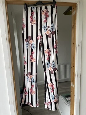 White And Black Striped Float Trousers Boohoo Tall Size 16 - Image 1 of 3