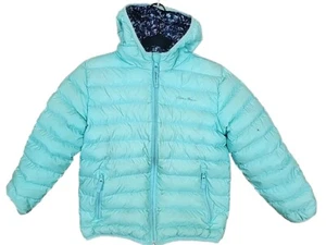 Eddie Bauer Light Blue Nylon Duck Down Reversible Puffer Jacket Girls Medium M - Picture 1 of 9