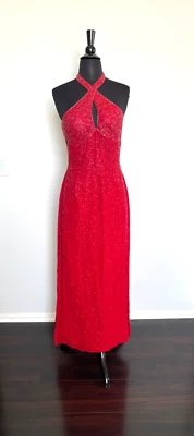 Vintage SCALA Red Gown M Sequin Side Slits Formal Wedding Guest - Image 1 of 4
