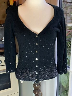 Oasis black sequin Xmas jumper cardigan top womens Size 10 - Image 1 of 4