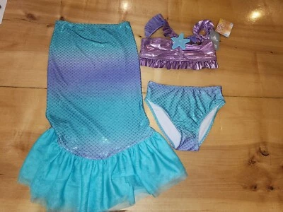 Nuevo con etiquetas Conjunto de traje de baño de lujo para niñas L *Talla 9/10* Disney Ariel bikini Sirenita Foto 1 de 4