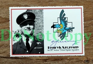 Segunda Guerra Mundial: S/Ldr HENRYK SZCZESNY 317 Sqn piloto de combate polaco tarjeta autógrafa + biografía - Imagen 1 de 2