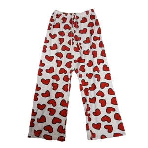 Charlotte Russe Fleece Pants Women M 25x26 Gray Red Hearts Lounge Sleep - Picture 1 of 8