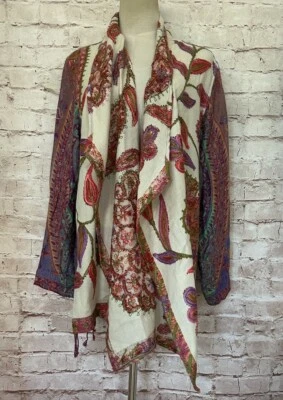 Suéter Soft Surroundings Bufanda Mediana Cascada Cortina Cárdigan Abierto Flecos Lana Foto 1 de 4