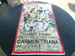 torchon ancien vintage en coton à décors de FLAMENCO - Picture 1 of 4