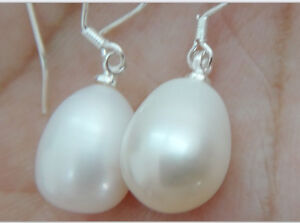 PAIR OF 15X11MM NATURAL SOUTH SEA GENUINE WHITE PEARL DANGLE EARRING AAA@@@@2