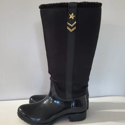 Bota de montar TOMMY HILFIGER 7 negra multi tela FOUR2 logotipo dorado cremallera piel sintética Foto 1 de 4