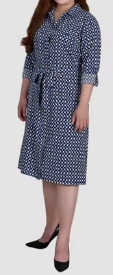 NY Collection Women's Blue Printed Shirt Dress Plus Size 3X - Image 1 of 2
