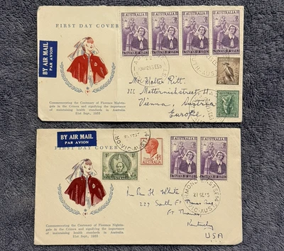 Lote de cubiertas de primer día Australia Florence Nightingale 1955 historia postal Foto 1 de 4