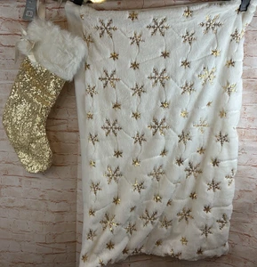 Medias de Navidad mullidas y lentejuelas doradas y marfil saco de regalo - Imagen 1 de 4