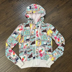 Vtg Harajuku Lovers Gwen Stefani Full-Zip Hoodie Y2K Small Ice Cream AOP Kawaii - Picture 1 of 6