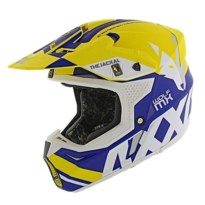 Axxis Wolf Jackal A3 matt yellow blue offroad mx motorcycle helmet