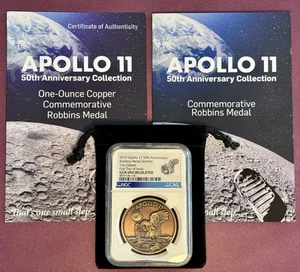 NASA 2019 Apollo 11 50th Anniversary 1oz Copper Robbins Medal Restrike NGC MS70 - Picture 1 of 2