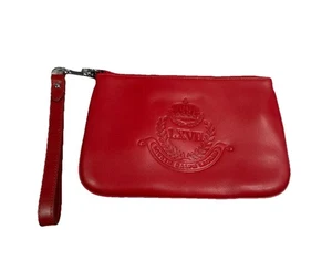 Lauren Ralph Lauren Handgelenktasche weiches rotes Leder mit geprägtem Logo mit Wappen - Bild 1 von 4