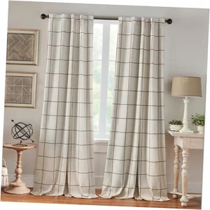 Farmhouse Curtains 100% Blackout Plaid Window Curtain Living Room and Bedroom - Picture 1 of 8
