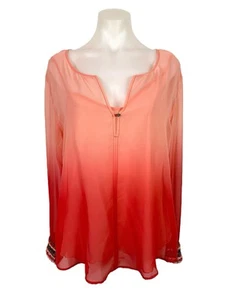 Weiche Umrandung Pfirsich Ombre Perlen verzierte Bündchen transparente Bluse gefüttert Gr. L - Bild 1 von 4