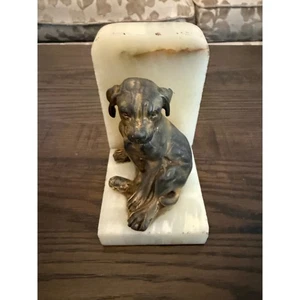 Perro Art Deco años 50 de latón fundido sobre base de mármol de ónix - sujetalibros antiguo - Imagen 1 de 10