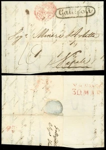 ITALIA Senza timbro, linea retta GALLIPOLI in cerchio H/S a NAPOLI, 1826 MAR 30 CDS - Foto 1 di 2