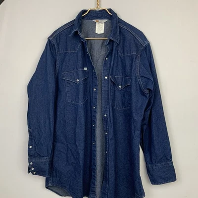 Camisa vaquera Carhartt para hombre 17,5x34 perla a presión de colección años 90 hecha en EE. UU. Western LEER Foto 1 de 4